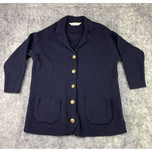 Marks And Spencer Size Small Blue Laine Wool Blend 3/4 Sleeve Cardigan Nautical